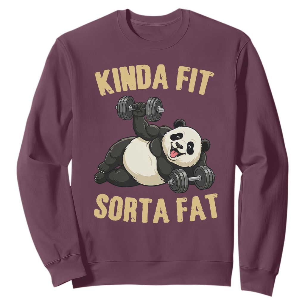 Funny Panda Weightlifting Workout Sweatshirt Kinda Fit Sorta Fat TS12 Maroon Print Your Wear