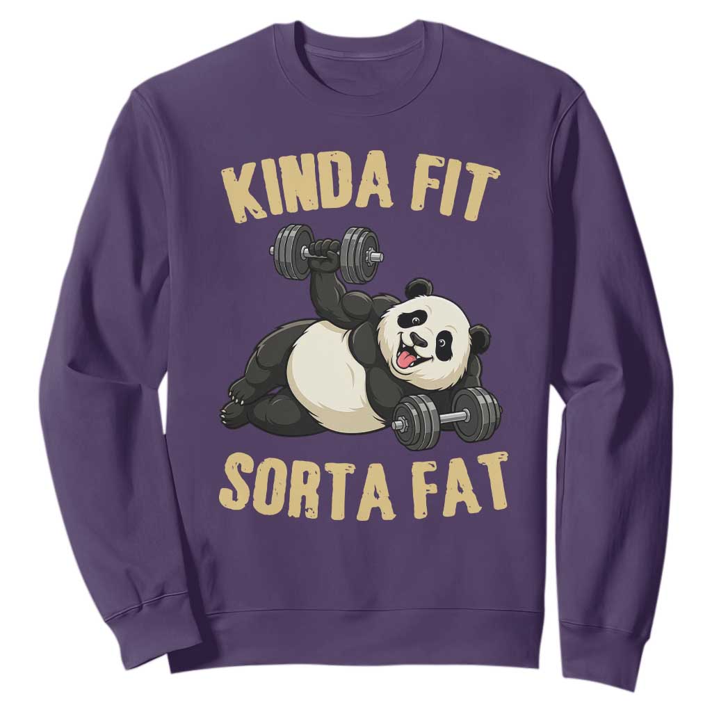 Funny Panda Weightlifting Workout Sweatshirt Kinda Fit Sorta Fat TS12 Purple Print Your Wear
