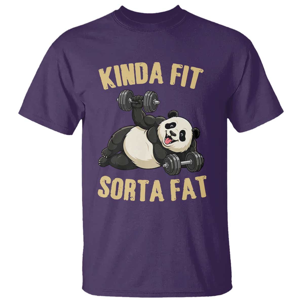 Funny Panda Weightlifting Workout T Shirt Kinda Fit Sorta Fat TS12 Purple Print Your Wear