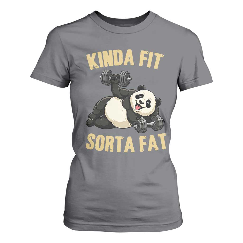 Funny Panda Weightlifting Workout T Shirt For Women Kinda Fit Sorta Fat TS12 Charcoal Print Your Wear
