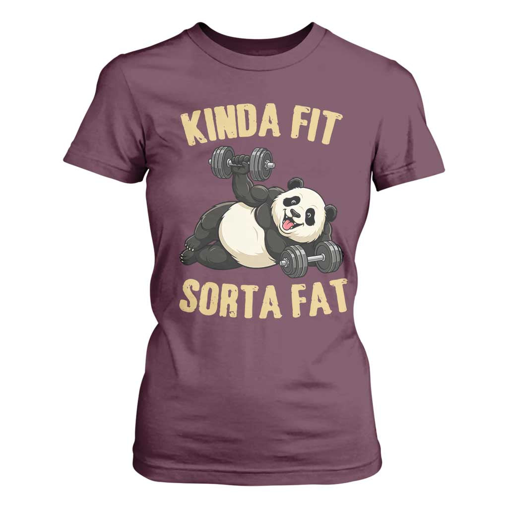 Funny Panda Weightlifting Workout T Shirt For Women Kinda Fit Sorta Fat TS12 Maroon Print Your Wear