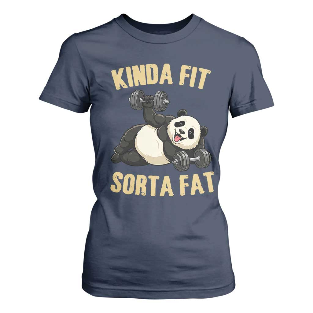 Funny Panda Weightlifting Workout T Shirt For Women Kinda Fit Sorta Fat TS12 Navy Print Your Wear