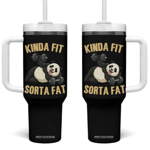 Funny Panda Weightlifting Workout Tumbler With Handle Kinda Fit Sorta Fat TS12 One Size: 40 oz Black Print Your Wear