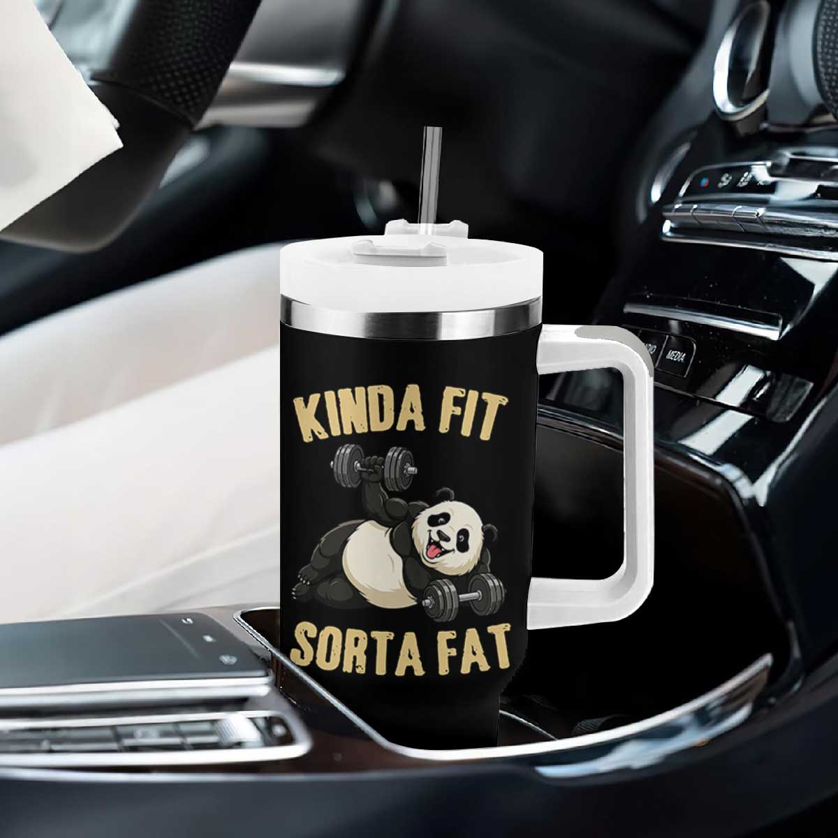 Funny Panda Weightlifting Workout Tumbler With Handle Kinda Fit Sorta Fat TS12 Print Your Wear