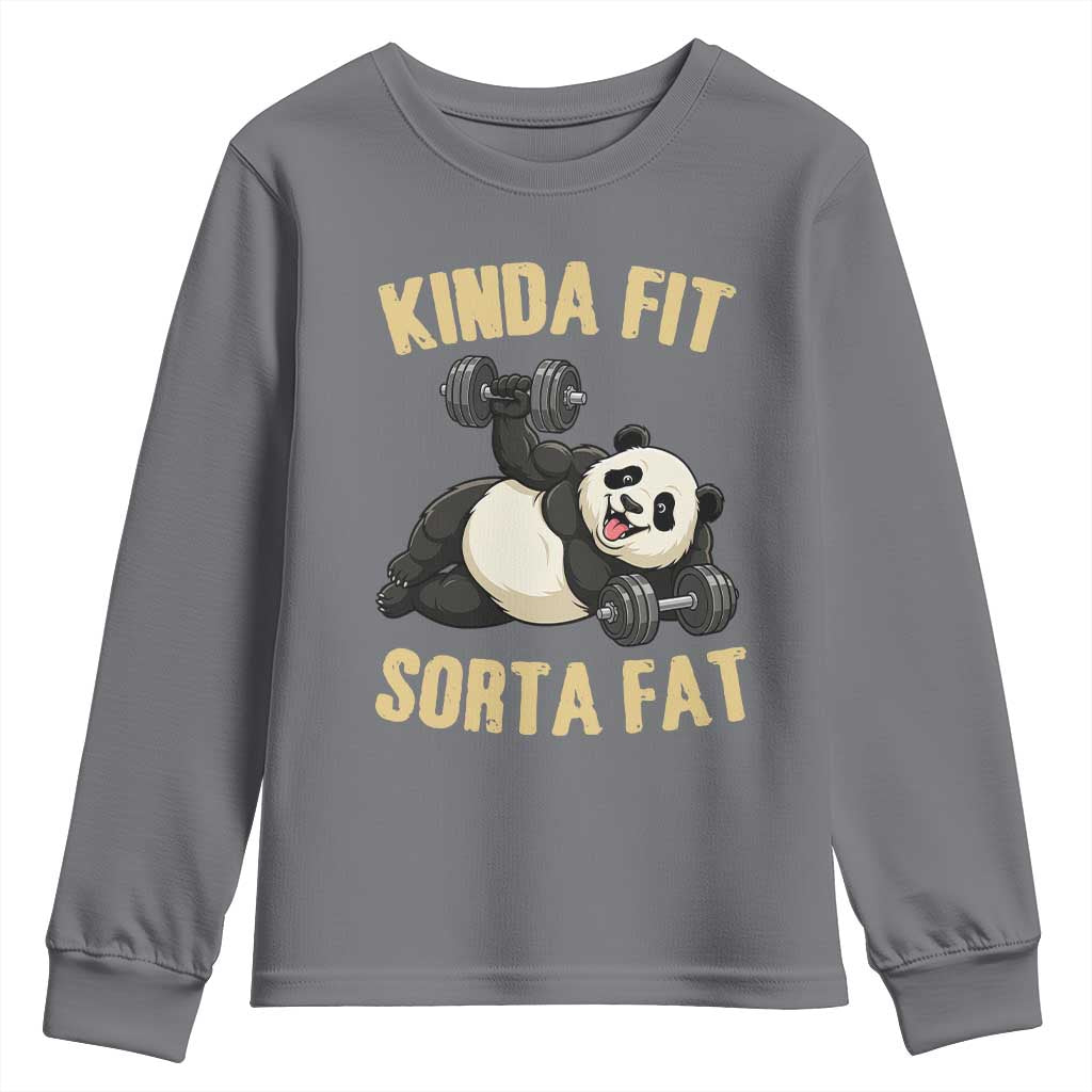 Funny Panda Weightlifting Workout Youth Sweatshirt Kinda Fit Sorta Fat TS12 Charcoal Print Your Wear
