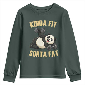 Funny Panda Weightlifting Workout Youth Sweatshirt Kinda Fit Sorta Fat TS12 Dark Forest Green Print Your Wear