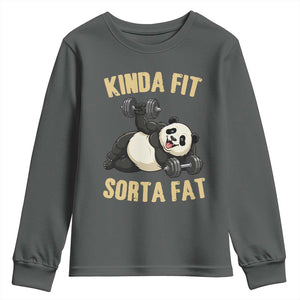 Funny Panda Weightlifting Workout Youth Sweatshirt Kinda Fit Sorta Fat TS12 Dark Heather Print Your Wear