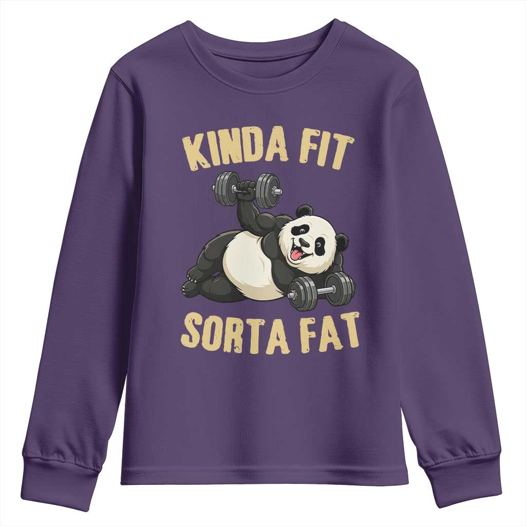 Funny Panda Weightlifting Workout Youth Sweatshirt Kinda Fit Sorta Fat TS12 Purple Print Your Wear