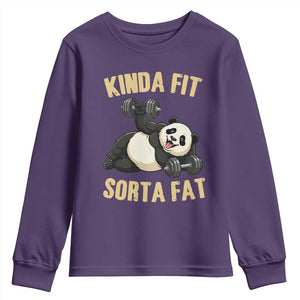 Funny Panda Weightlifting Workout Youth Sweatshirt Kinda Fit Sorta Fat TS12 Purple Print Your Wear