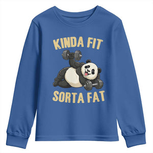 Funny Panda Weightlifting Workout Youth Sweatshirt Kinda Fit Sorta Fat TS12 Royal Blue Print Your Wear