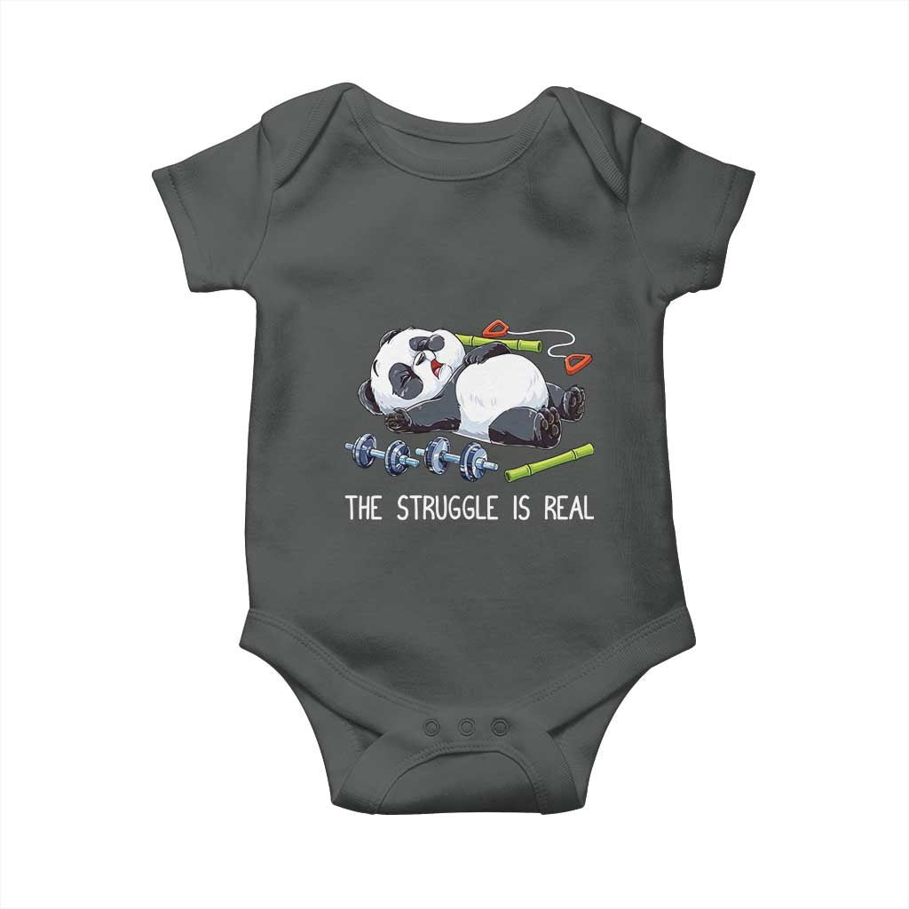 Funny Panda Workout Gift Baby Onesie The Struggle Is Real TS12 Dark Heather Print Your Wear