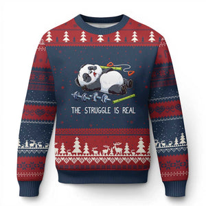 Funny Panda Workout Gift Ugly Christmas Sweater The Struggle Is Real TS12 Navy Red Print Your Wear