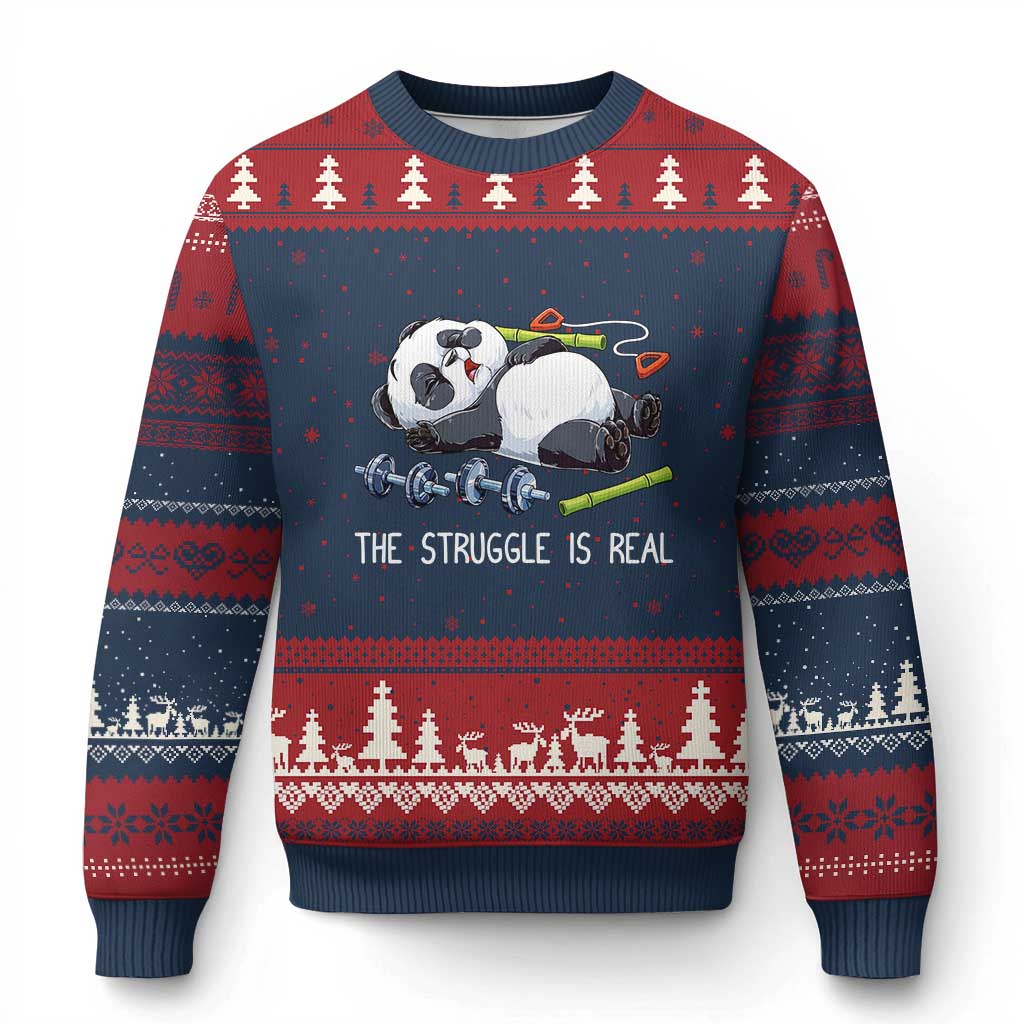Funny Panda Workout Gift Ugly Christmas Sweater The Struggle Is Real TS12 Navy Red Print Your Wear