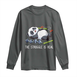 Funny Panda Workout Gift Long Sleeve Shirt The Struggle Is Real TS12 Dark Heather Print Your Wear