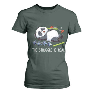 Funny Panda Workout Gift T Shirt For Women The Struggle Is Real TS12 Dark Forest Green Print Your Wear