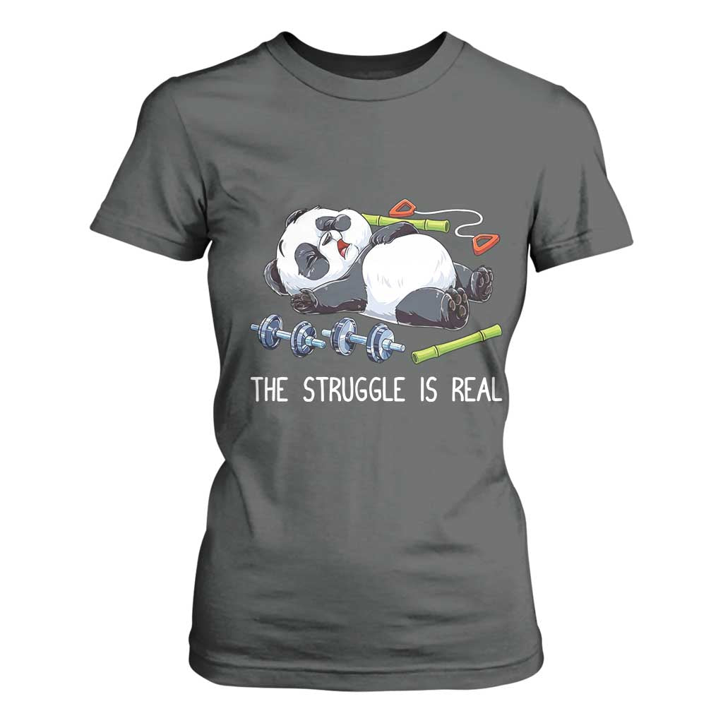 Funny Panda Workout Gift T Shirt For Women The Struggle Is Real TS12 Dark Heather Print Your Wear