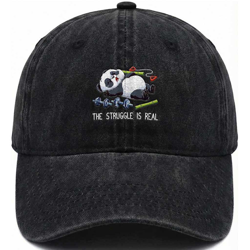 Funny Panda Workout Gift Washed Cotton Baseball Cap The Struggle Is Real TS12 Print Your Wear