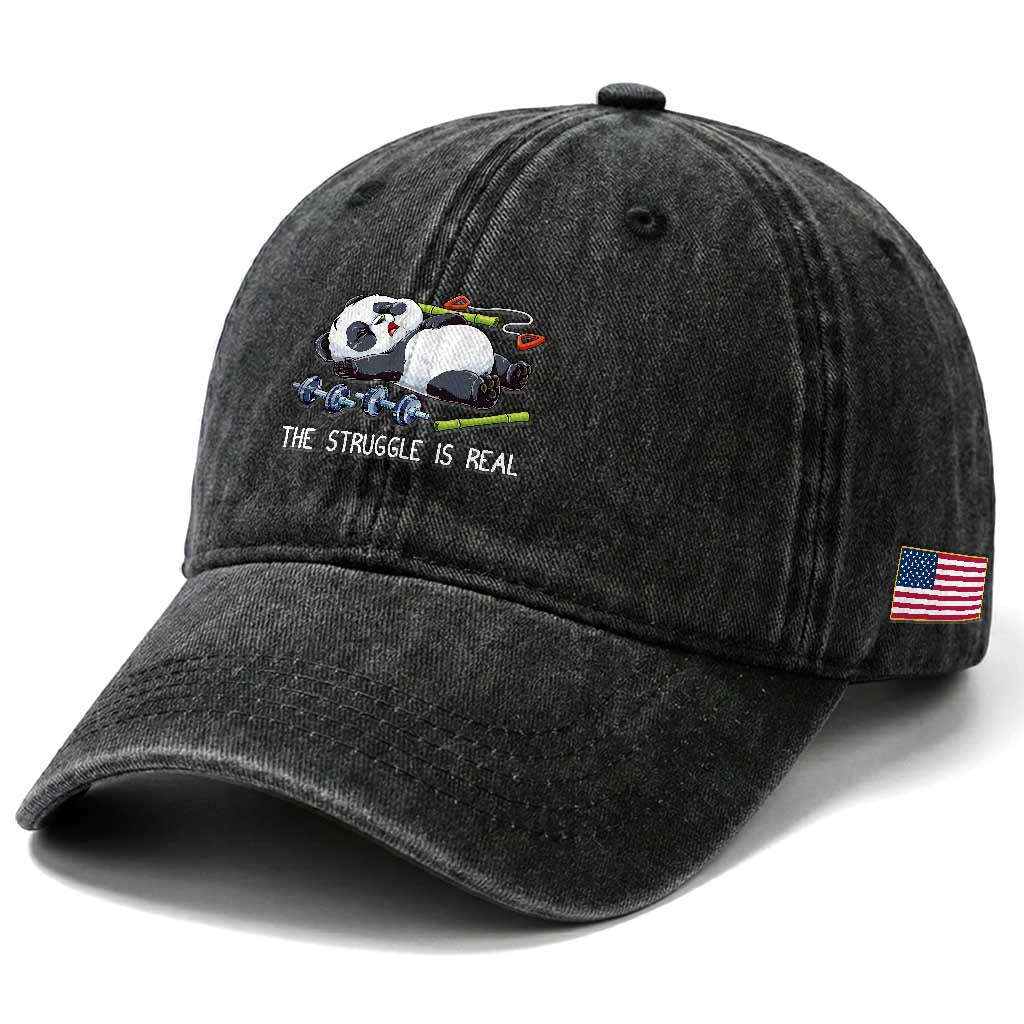 Funny Panda Workout Gift Washed Cotton Baseball Cap The Struggle Is Real TS12 Print Your Wear