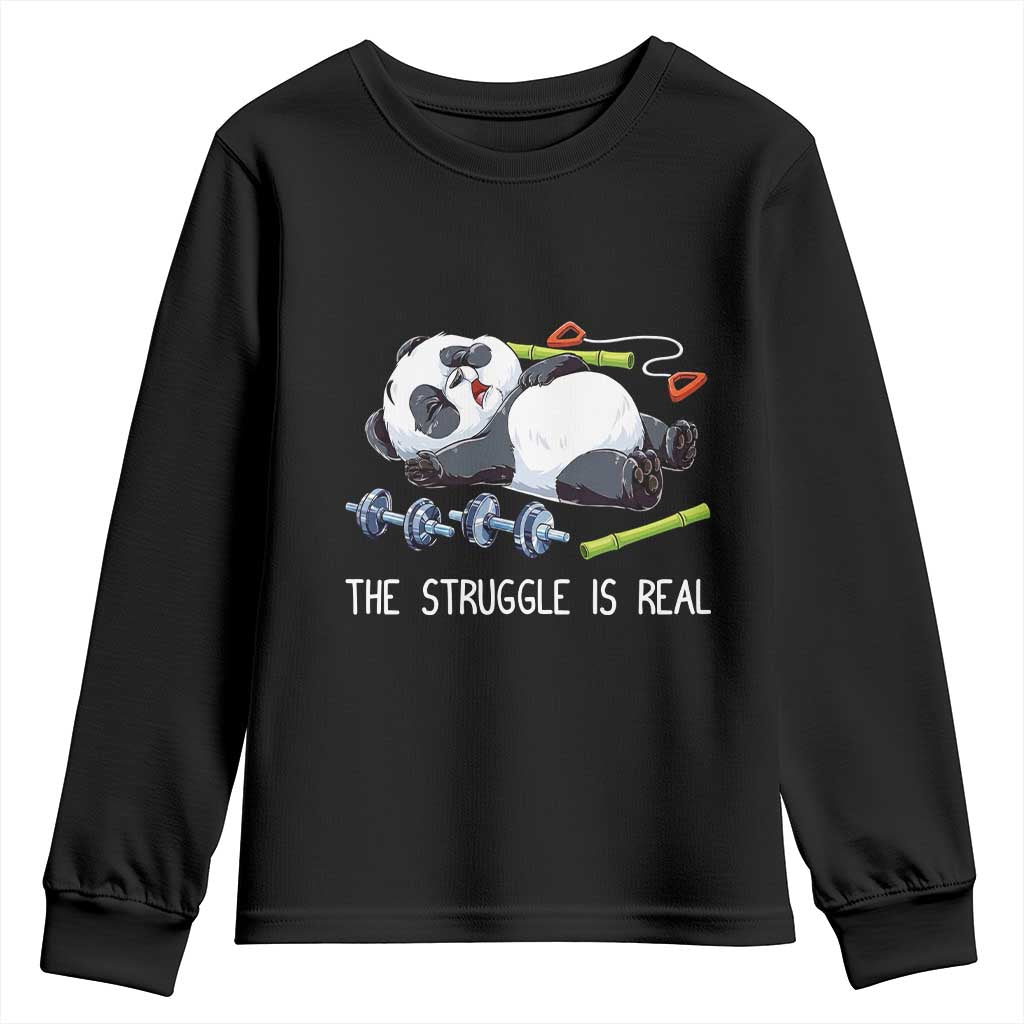 Funny Panda Workout Gift Youth Sweatshirt The Struggle Is Real TS12 Black Print Your Wear