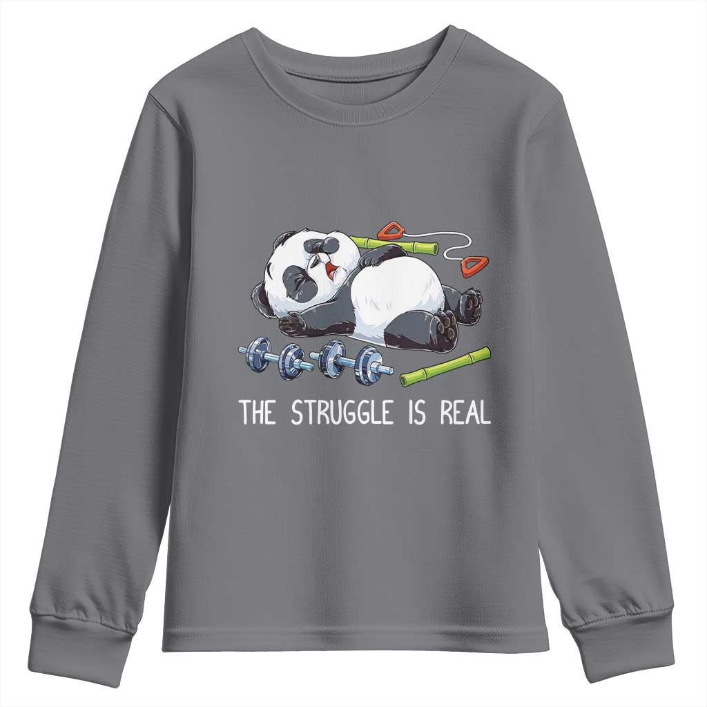 Funny Panda Workout Gift Youth Sweatshirt The Struggle Is Real TS12 Charcoal Print Your Wear