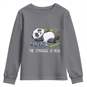 Funny Panda Workout Gift Youth Sweatshirt The Struggle Is Real TS12 Charcoal Print Your Wear
