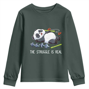Funny Panda Workout Gift Youth Sweatshirt The Struggle Is Real TS12 Dark Forest Green Print Your Wear