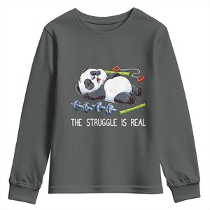 Funny Panda Workout Gift Youth Sweatshirt The Struggle Is Real TS12 Dark Heather Print Your Wear