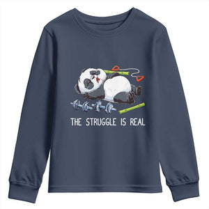 Funny Panda Workout Gift Youth Sweatshirt The Struggle Is Real TS12 Navy Print Your Wear