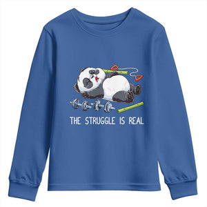 Funny Panda Workout Gift Youth Sweatshirt The Struggle Is Real TS12 Royal Blue Print Your Wear