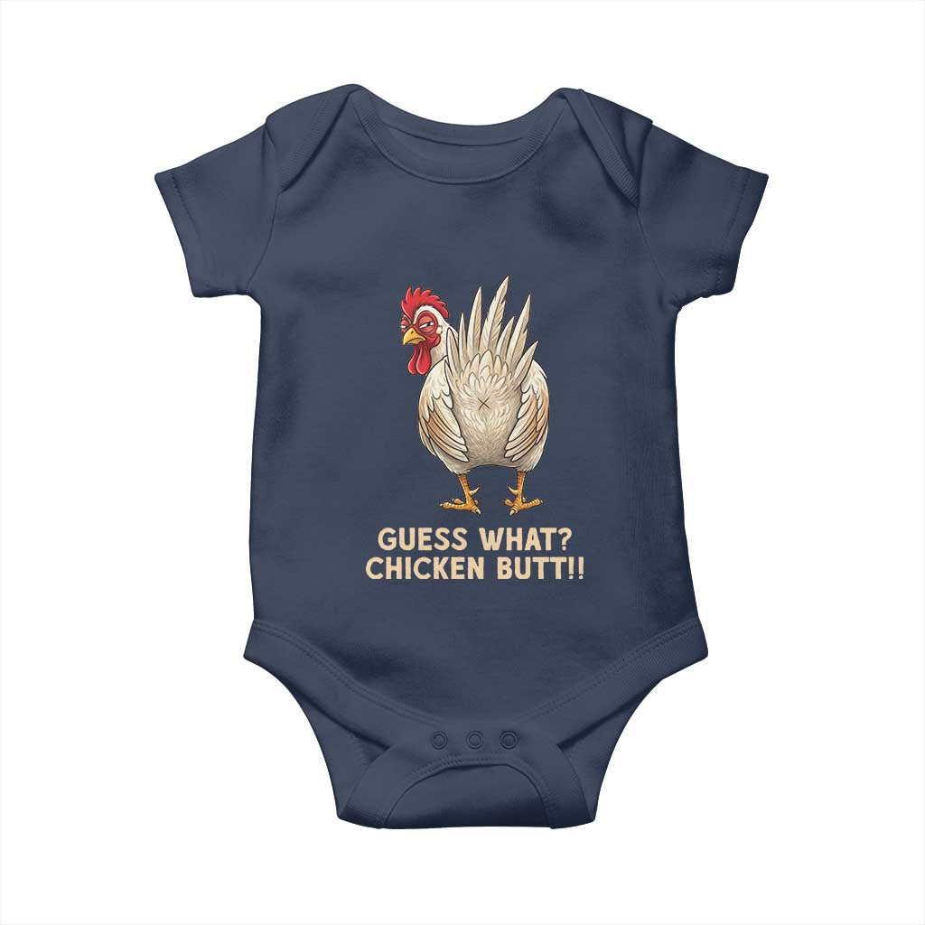 Guess What Chicken Butt Joke Baby Onesie Funny Chicken Lover Graphic TS12 Navy Print Your Wear