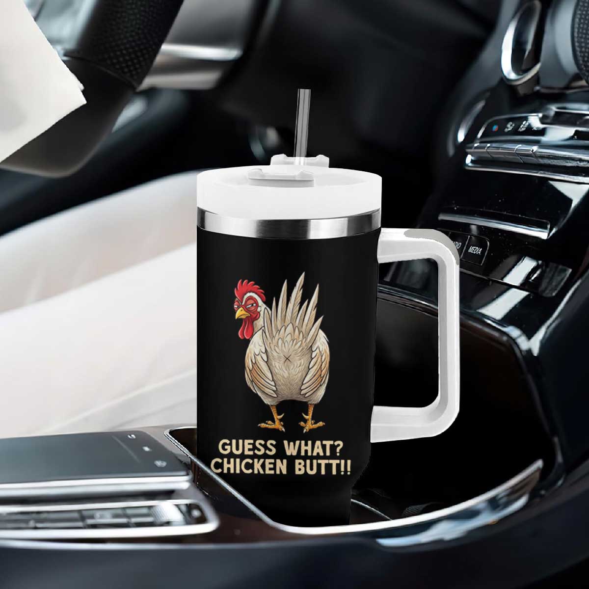 Guess What Chicken Butt Joke Tumbler With Handle Funny Chicken Lover Graphic TS12 Print Your Wear