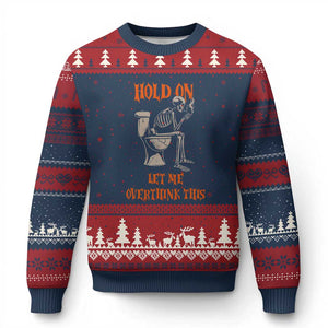 Funny Skeleton Let Me Overthink This Ugly Christmas Sweater Sarcastic Dark Humor Quote TS12 Navy Red Print Your Wear