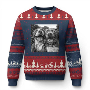 Pitbull Selfie Meme Ugly Christmas Sweater Funny Dog Lover Graphic TS12 Navy Red Print Your Wear