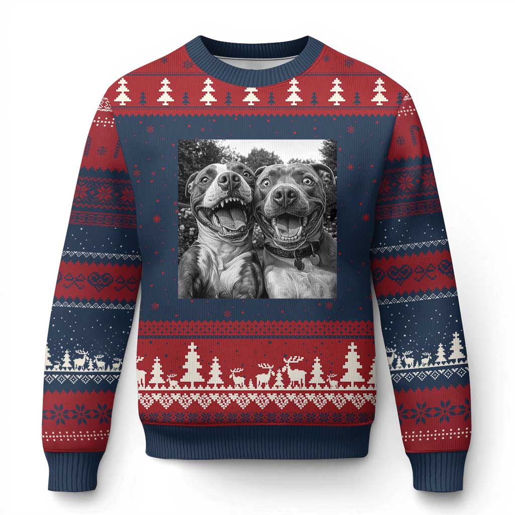 Pitbull Selfie Meme Ugly Christmas Sweater Funny Dog Lover Graphic TS12 Navy Red Print Your Wear