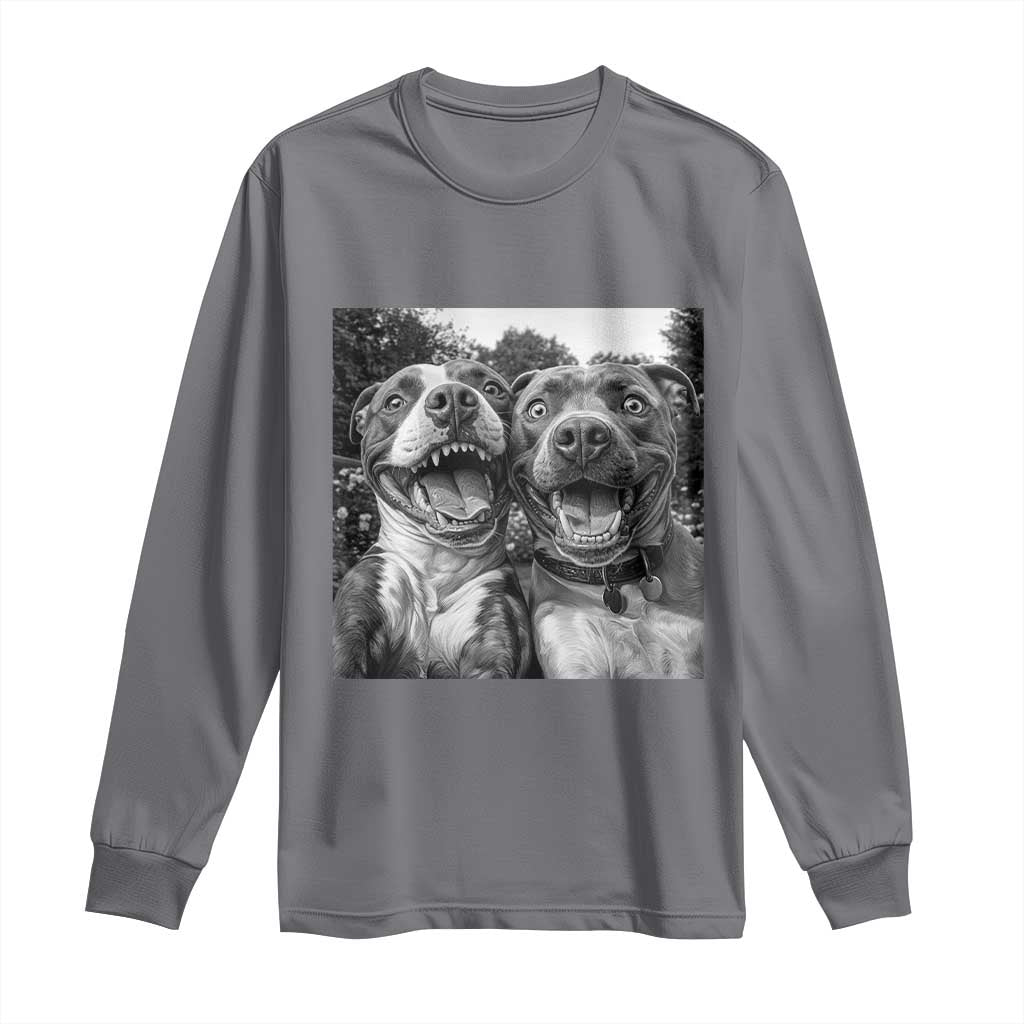 Pitbull Selfie Meme Long Sleeve Shirt Funny Dog Lover Graphic TS12 Charcoal Print Your Wear