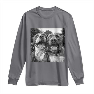Pitbull Selfie Meme Long Sleeve Shirt Funny Dog Lover Graphic TS12 Charcoal Print Your Wear