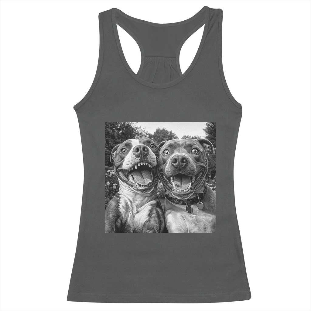 Pitbull Selfie Meme Racerback Tank Top Funny Dog Lover Graphic TS12 Dark Heather Print Your Wear