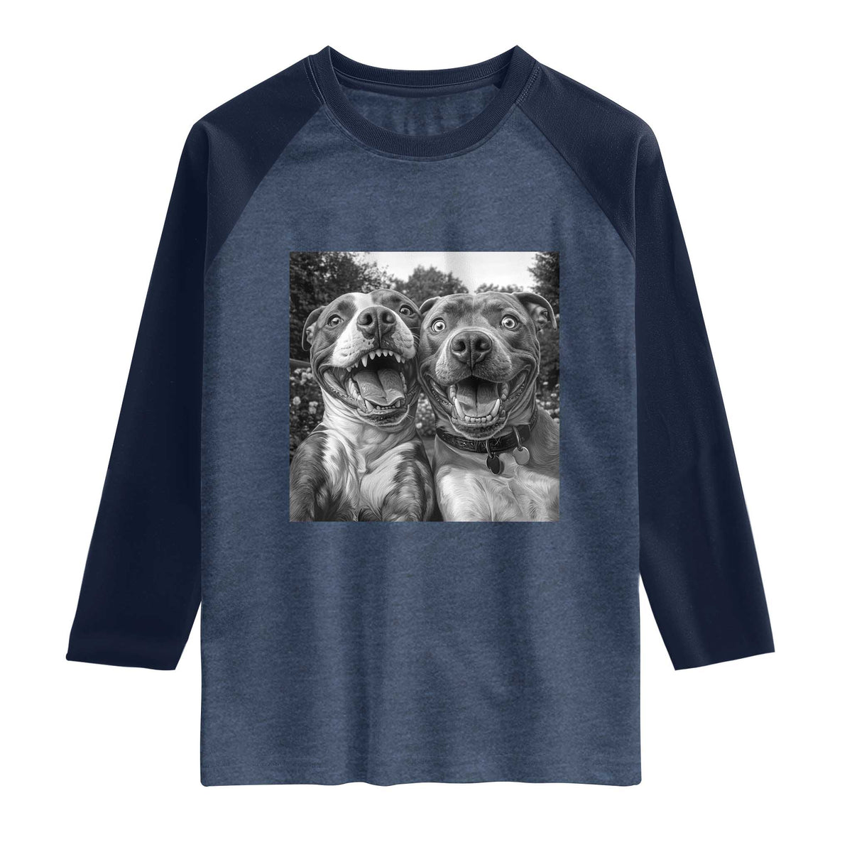 Pitbull Selfie Meme Raglan Shirt Funny Dog Lover Graphic TS12 Heather Denim Navy Print Your Wear