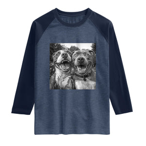Pitbull Selfie Meme Raglan Shirt Funny Dog Lover Graphic TS12 Heather Denim Navy Print Your Wear