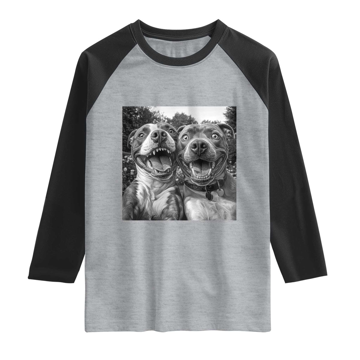 Pitbull Selfie Meme Raglan Shirt Funny Dog Lover Graphic TS12 Heather Gray Black Print Your Wear