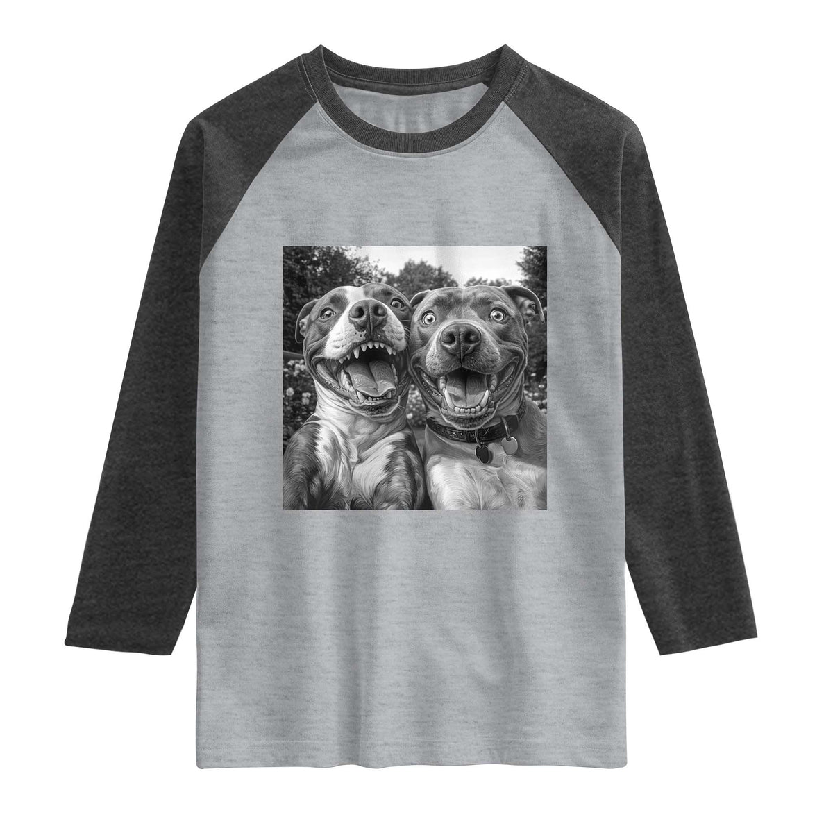 Pitbull Selfie Meme Raglan Shirt Funny Dog Lover Graphic TS12 Heather Gray Heather Charcoal Print Your Wear