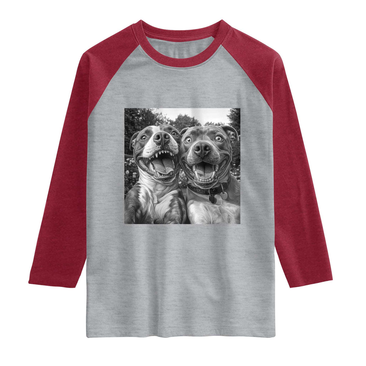 Pitbull Selfie Meme Raglan Shirt Funny Dog Lover Graphic TS12 Heather Gray Heather Red Print Your Wear