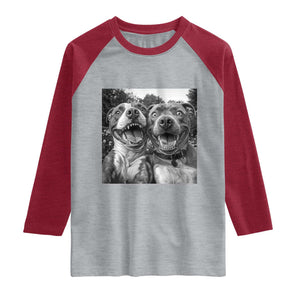Pitbull Selfie Meme Raglan Shirt Funny Dog Lover Graphic TS12 Heather Gray Heather Red Print Your Wear