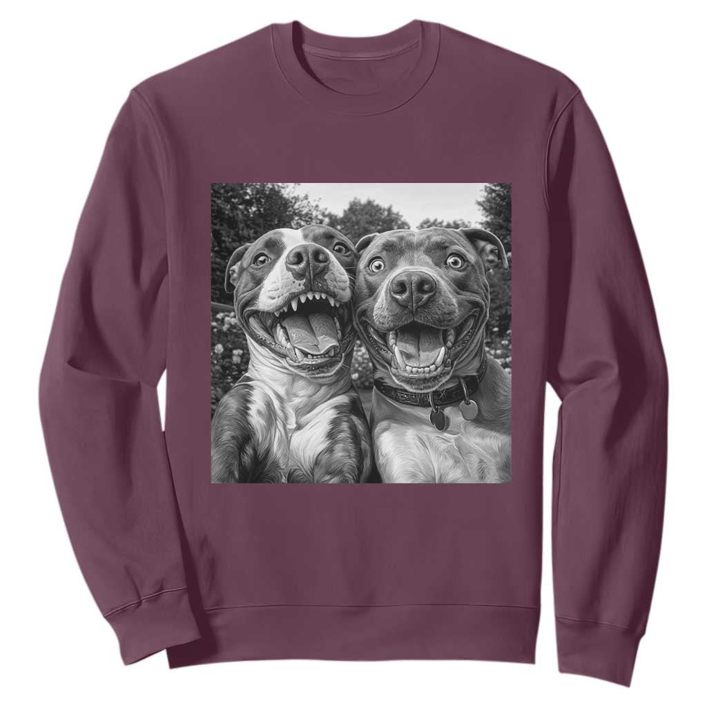 Pitbull Selfie Meme Sweatshirt Funny Dog Lover Graphic TS12 Maroon Print Your Wear