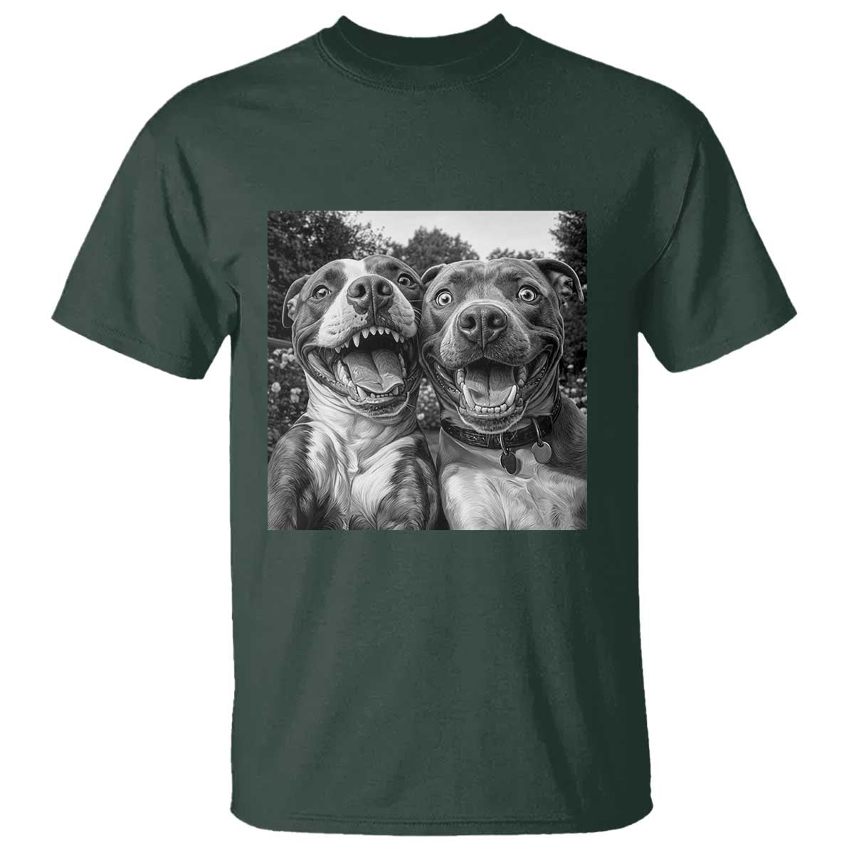 Pitbull Selfie Meme T Shirt Funny Dog Lover Graphic TS12 Dark Forest Green Print Your Wear