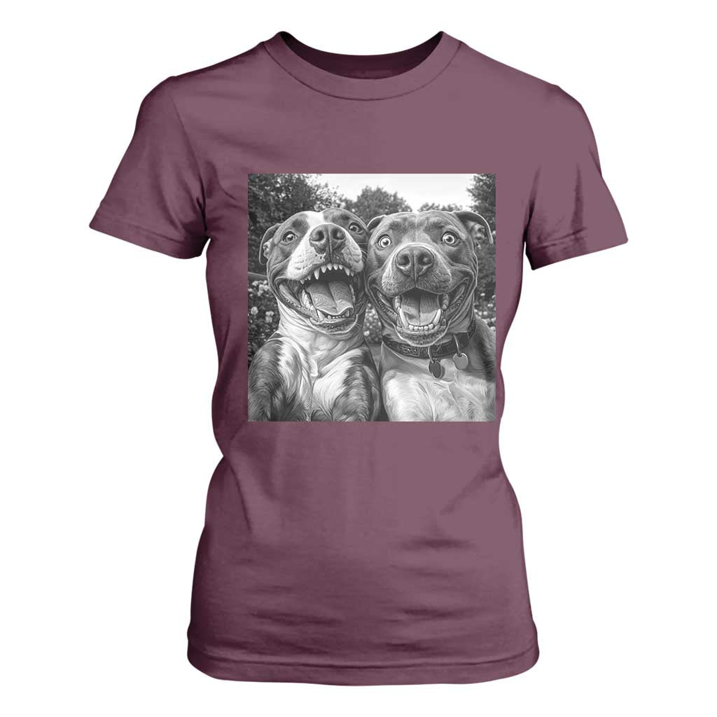 Pitbull Selfie Meme T Shirt For Women Funny Dog Lover Graphic TS12 Maroon Print Your Wear