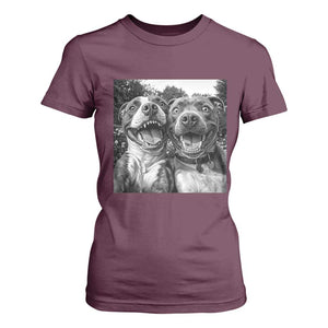 Pitbull Selfie Meme T Shirt For Women Funny Dog Lover Graphic TS12 Maroon Print Your Wear