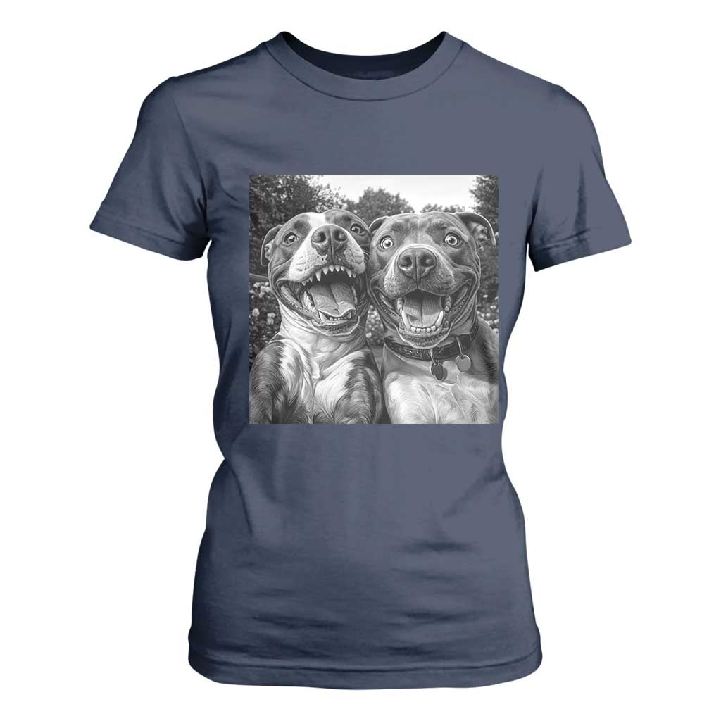 Pitbull Selfie Meme T Shirt For Women Funny Dog Lover Graphic TS12 Navy Print Your Wear