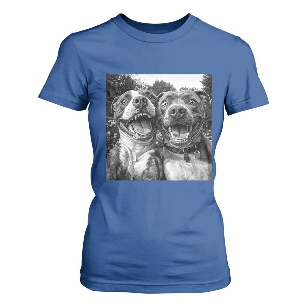 Pitbull Selfie Meme T Shirt For Women Funny Dog Lover Graphic TS12 Royal Blue Print Your Wear