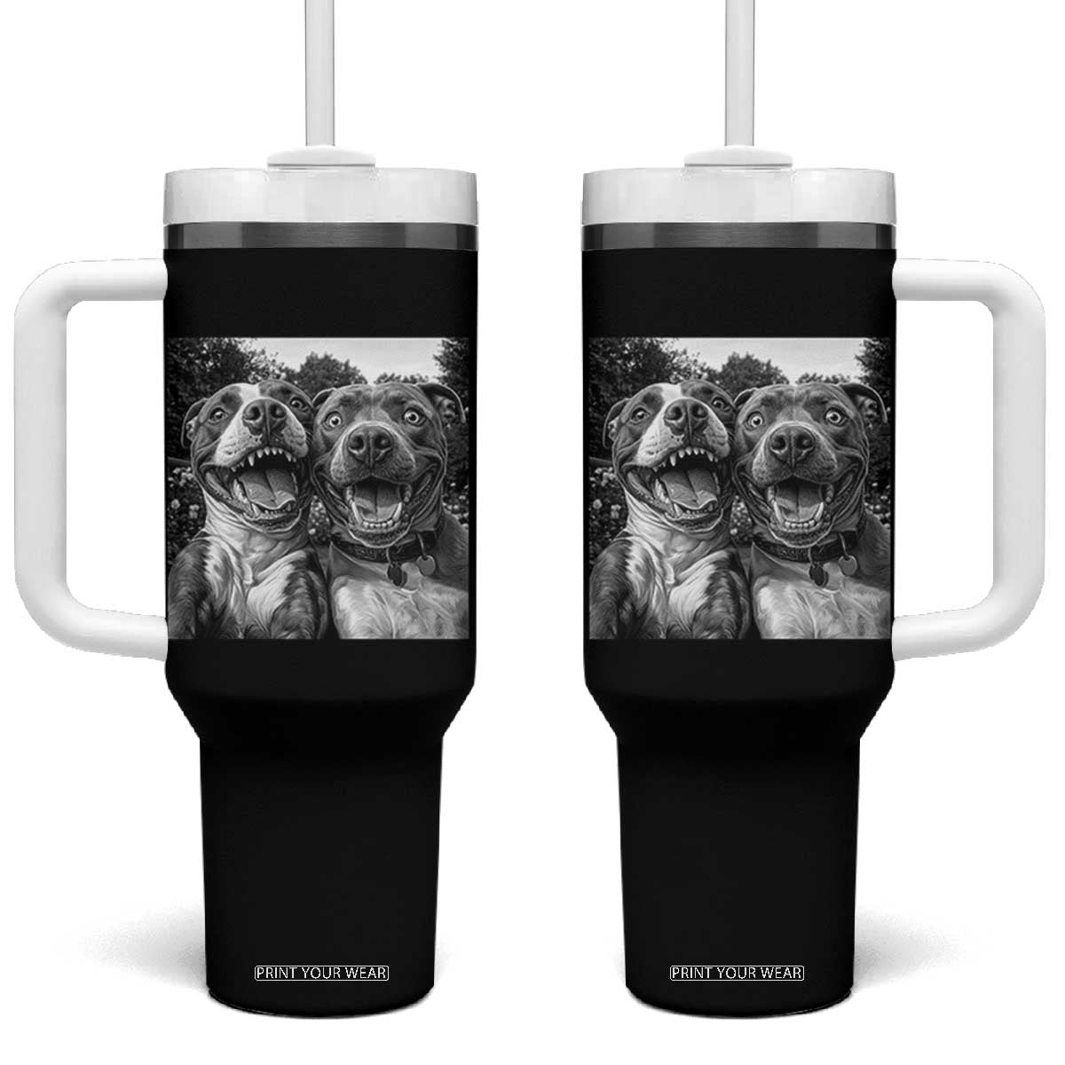 Pitbull Selfie Meme Tumbler With Handle Funny Dog Lover Graphic TS12 One Size: 40 oz Black Print Your Wear